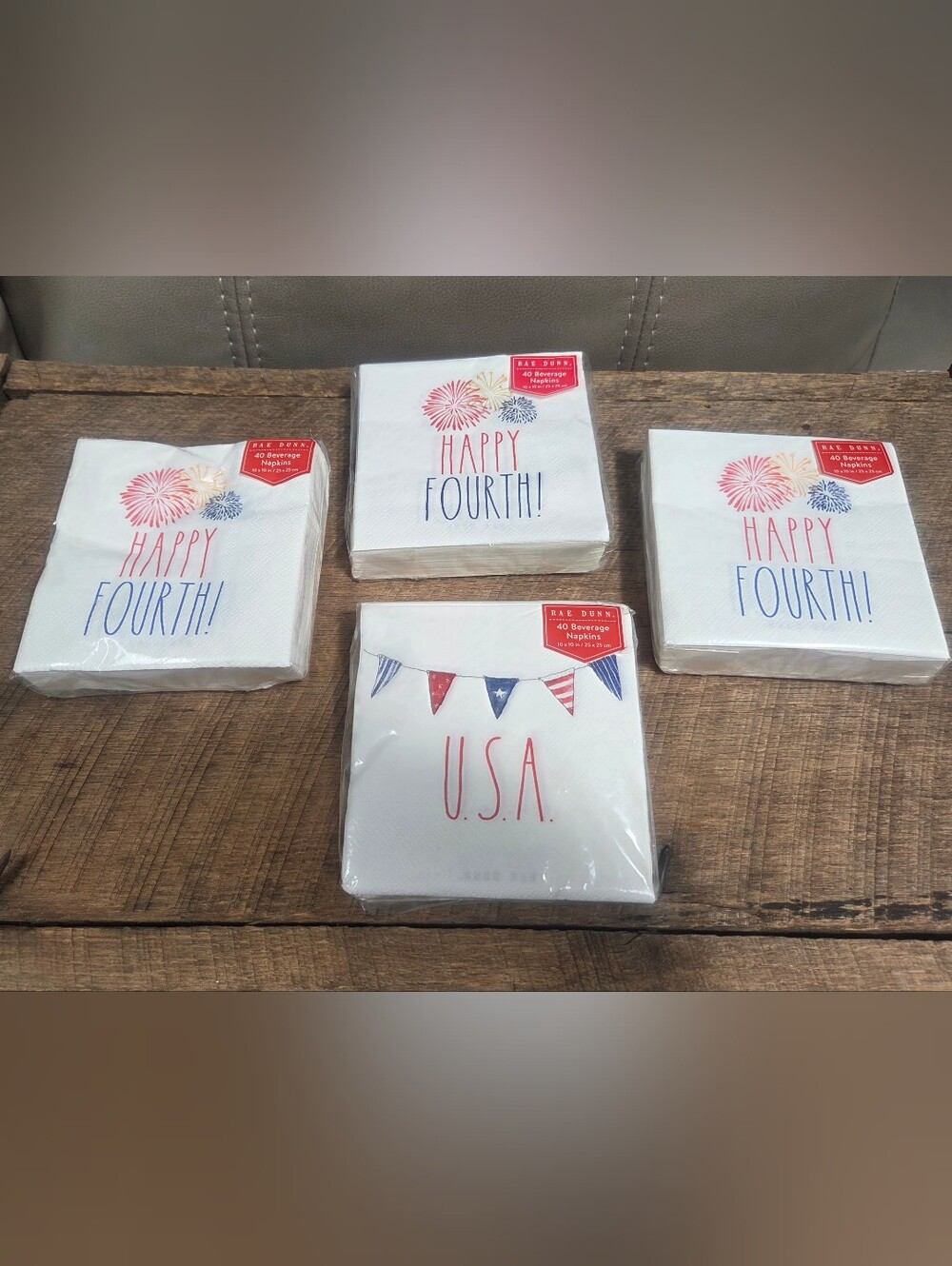 Lot of 4 NEW Rae Dunn ~ Fourth of July Beverage Napkins - 40 ea./160 ~ Bin 1G